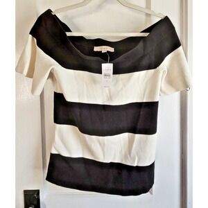 NWT LOFT color block flutter sleeves off shoulder‎ knit top size S 100% cotton